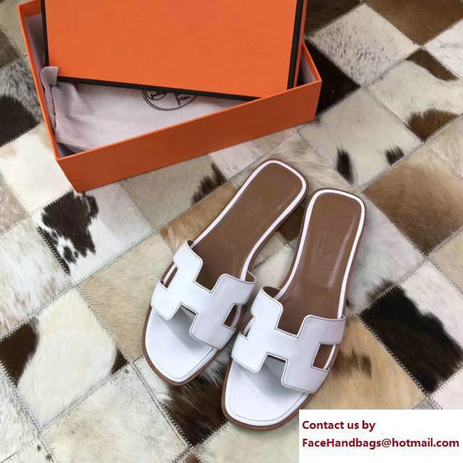 Hermes Oran Slipper Sandals in Box Calfskin White