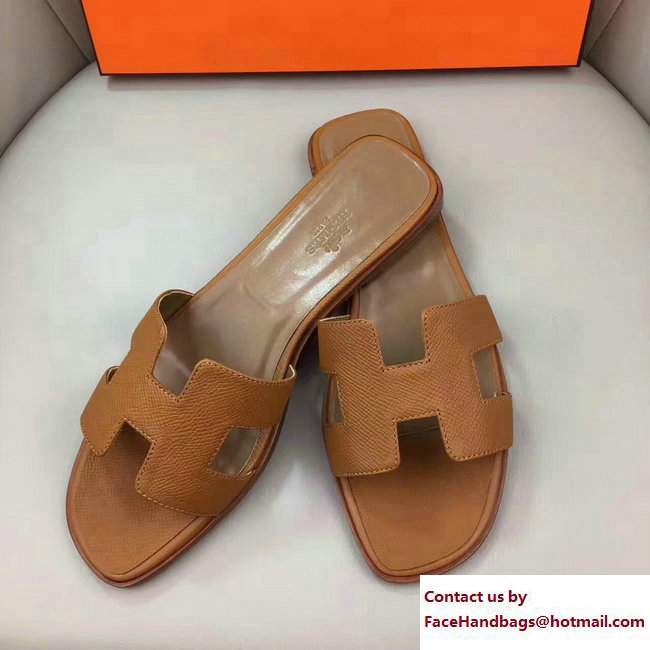 Hermes Oran Slipper Sandals in Epsom Calfskin Brown