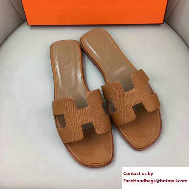 Hermes Oran Slipper Sandals in Epsom Calfskin Brown