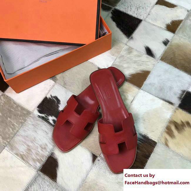 Hermes Oran Slipper Sandals in Epsom Calfskin Dark Red