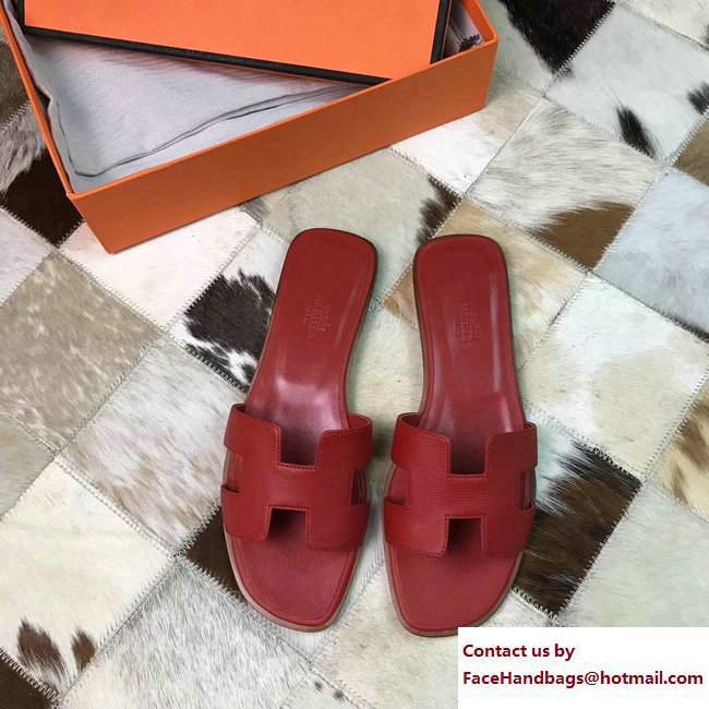 Hermes Oran Slipper Sandals in Epsom Calfskin Dark Red