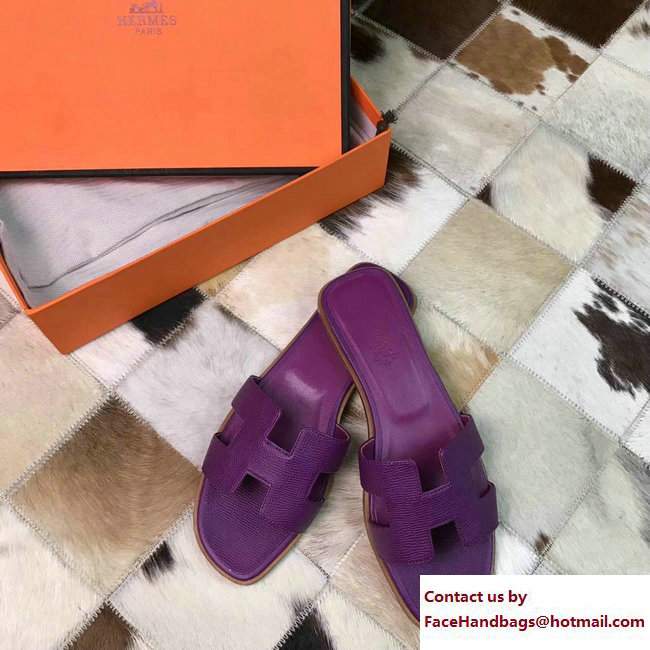 Hermes Oran Slipper Sandals in Epsom Calfskin Purple