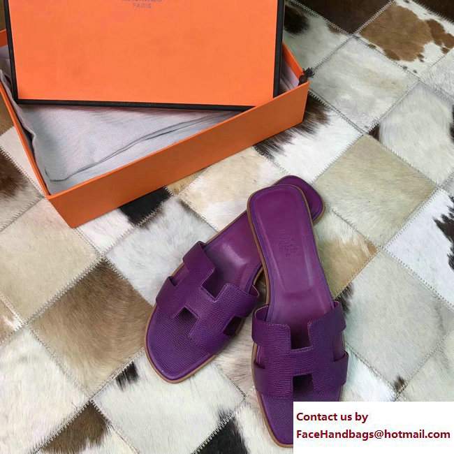 Hermes Oran Slipper Sandals in Epsom Calfskin Purple