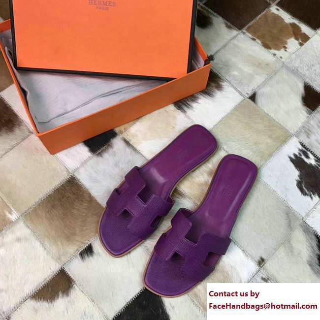 Hermes Oran Slipper Sandals in Epsom Calfskin Purple