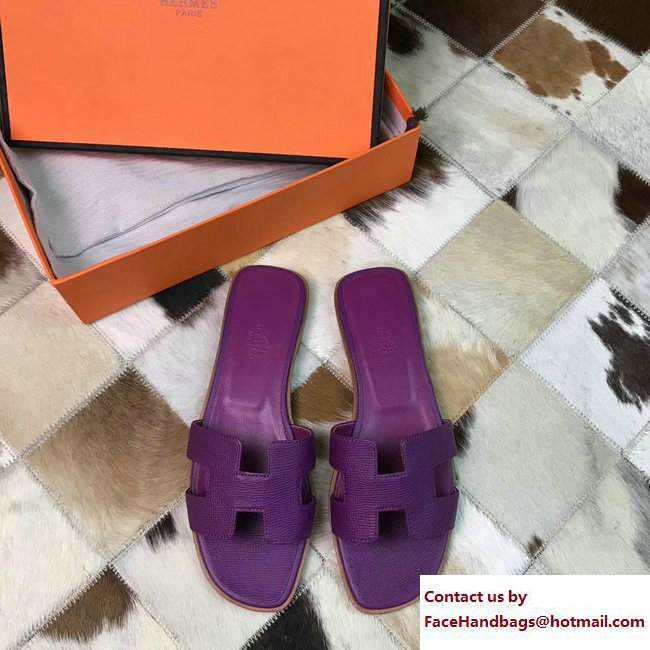 Hermes Oran Slipper Sandals in Epsom Calfskin Purple