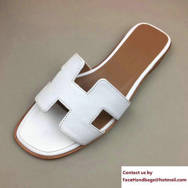 Hermes Oran Slipper Sandals in Epsom Calfskin White/Brown