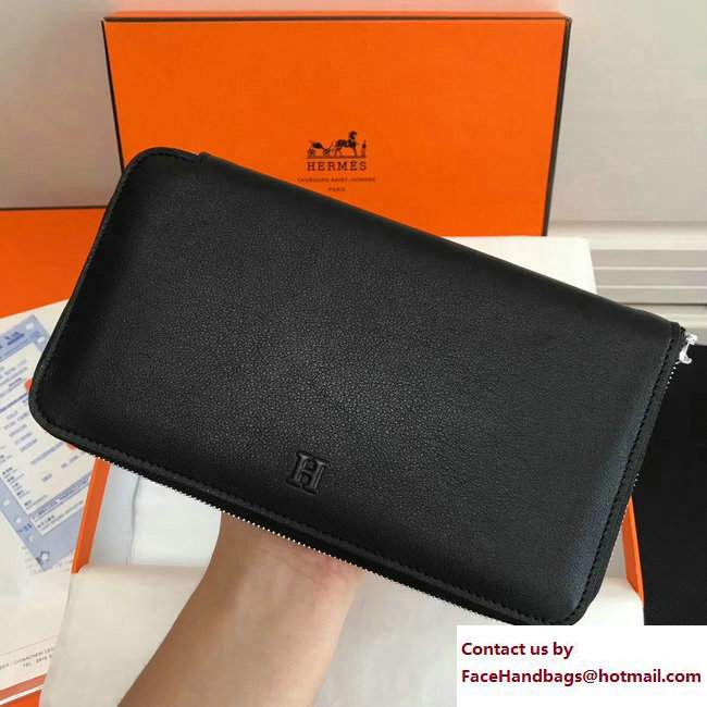 Hermes Swift Leather Cards Zipper Wallet Black