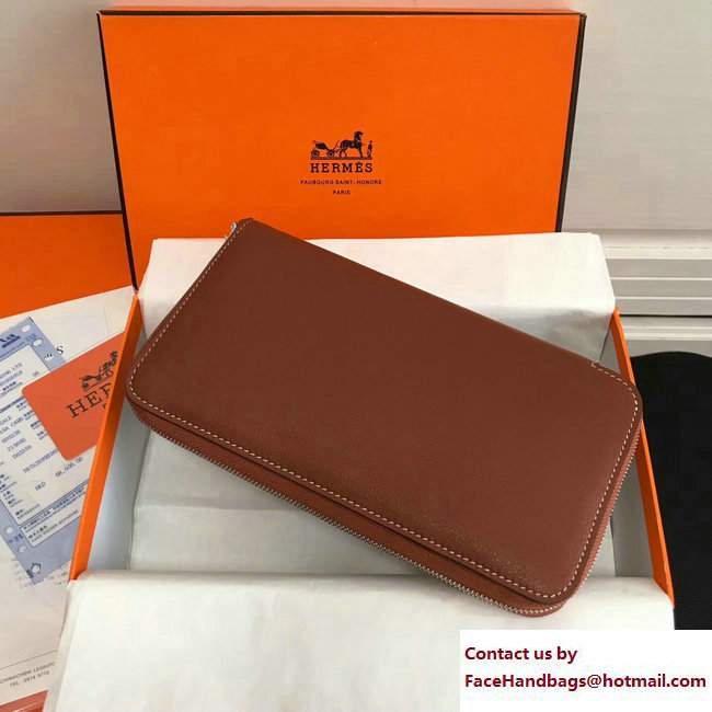 Hermes Swift Leather Cards Zipper Wallet Brown