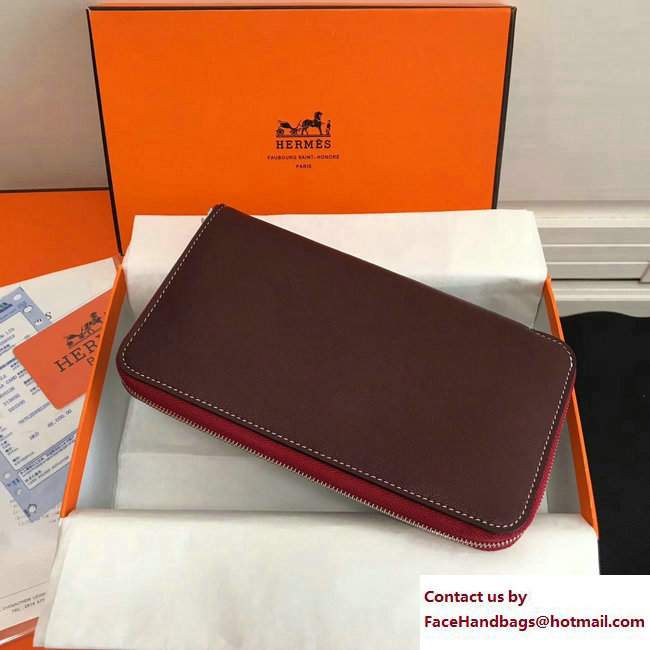 Hermes Swift Leather Cards Zipper Wallet Purplish Red