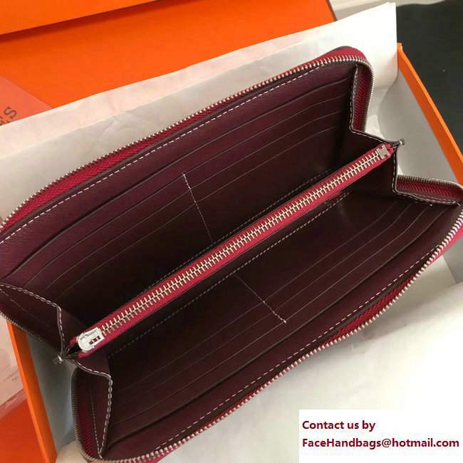 Hermes Swift Leather Cards Zipper Wallet Purplish Red