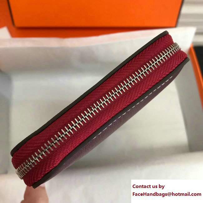 Hermes Swift Leather Cards Zipper Wallet Purplish Red