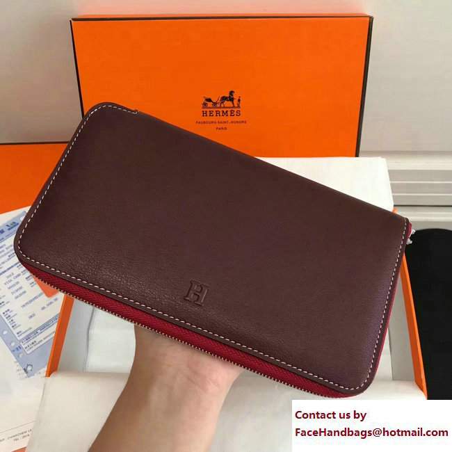 Hermes Swift Leather Cards Zipper Wallet Purplish Red