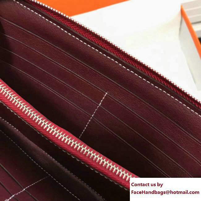 Hermes Swift Leather Cards Zipper Wallet Purplish Red