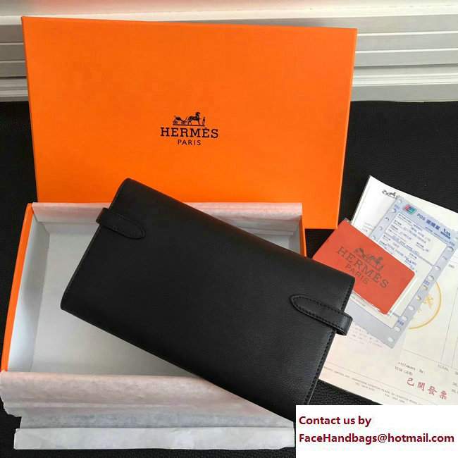 Hermes Swift Leather Kelly Long Wallet Black