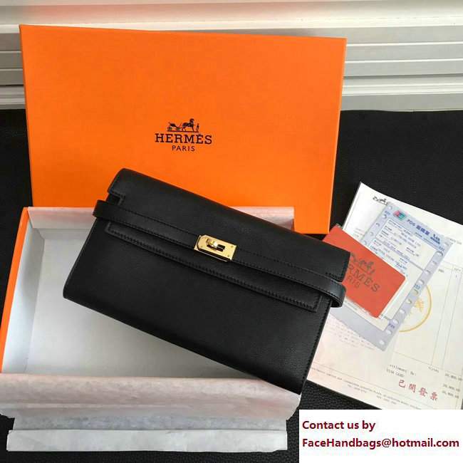 Hermes Swift Leather Kelly Long Wallet Black