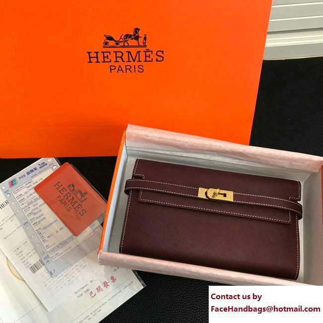 Hermes Swift Leather Kelly Long Wallet Bordeaux