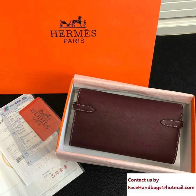 Hermes Swift Leather Kelly Long Wallet Bordeaux