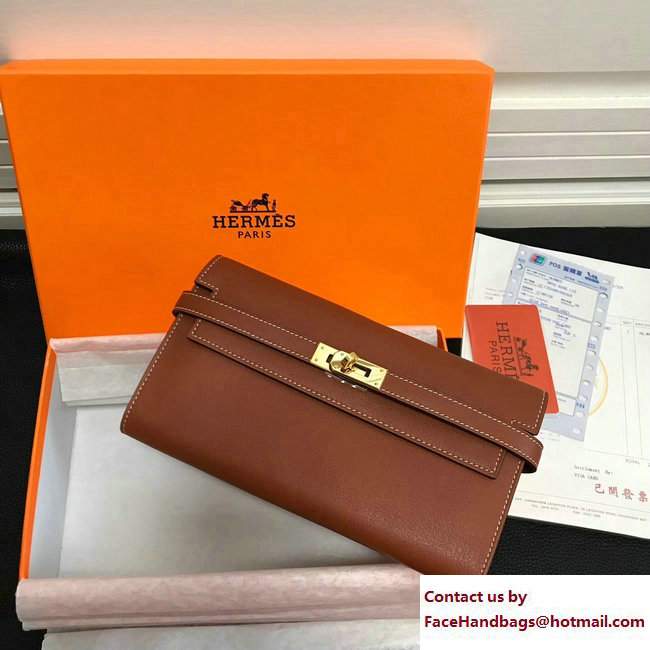 Hermes Swift Leather Kelly Long Wallet Brown