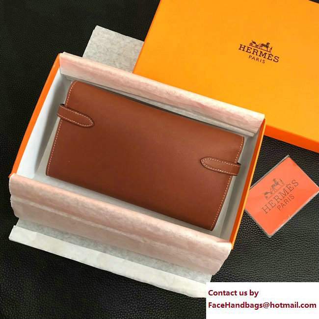 Hermes Swift Leather Kelly Long Wallet Brown