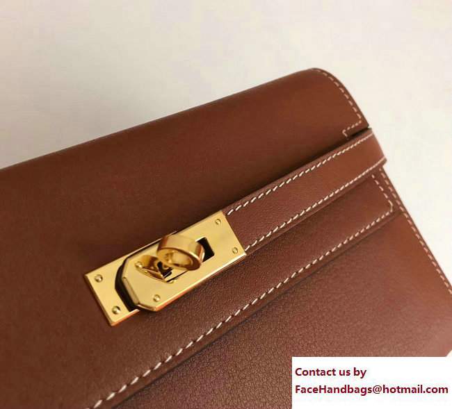 Hermes Swift Leather Kelly Long Wallet Brown