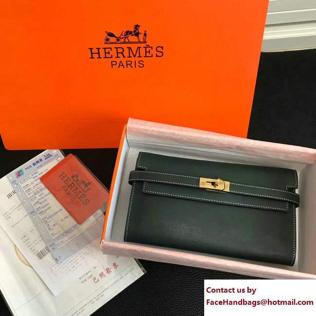 Hermes Swift Leather Kelly Long Wallet Emerald Green