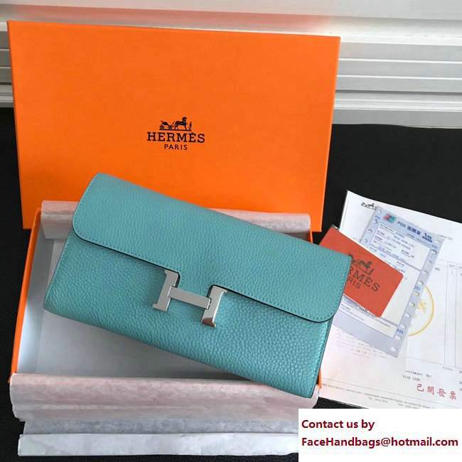 Hermes Togo Leather Constance Long Wallet Cyan