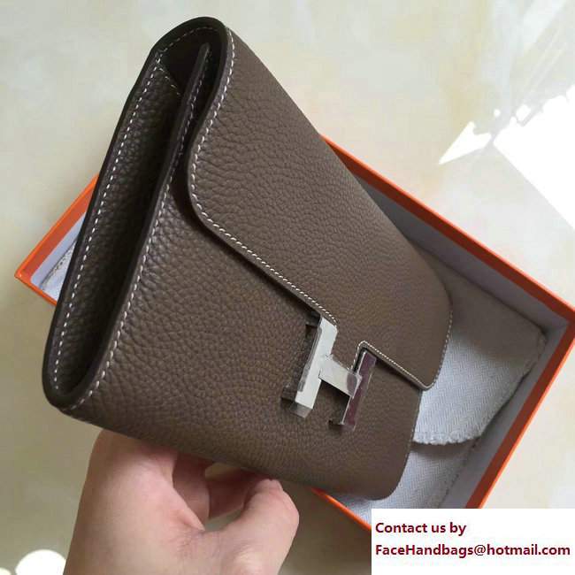 Hermes Togo Leather Constance Long Wallet Dark Etoupe