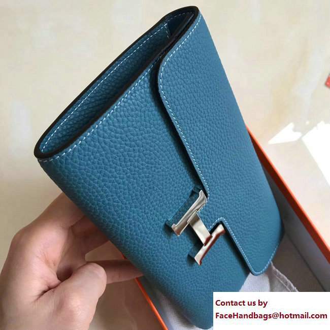 Hermes Togo Leather Constance Long Wallet Galicia Blue