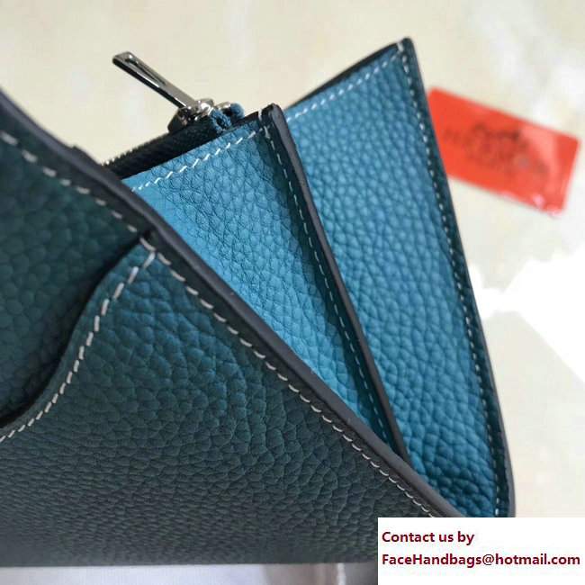 Hermes Togo Leather Constance Long Wallet Galicia Blue