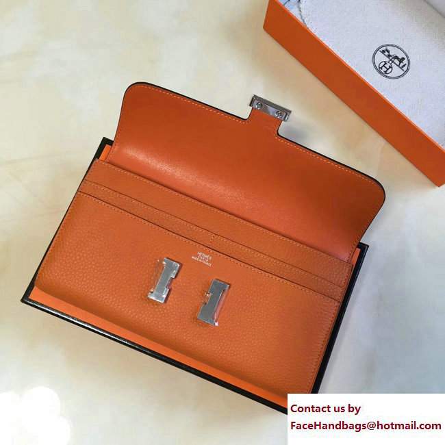 Hermes Togo Leather Constance Long Wallet Orange