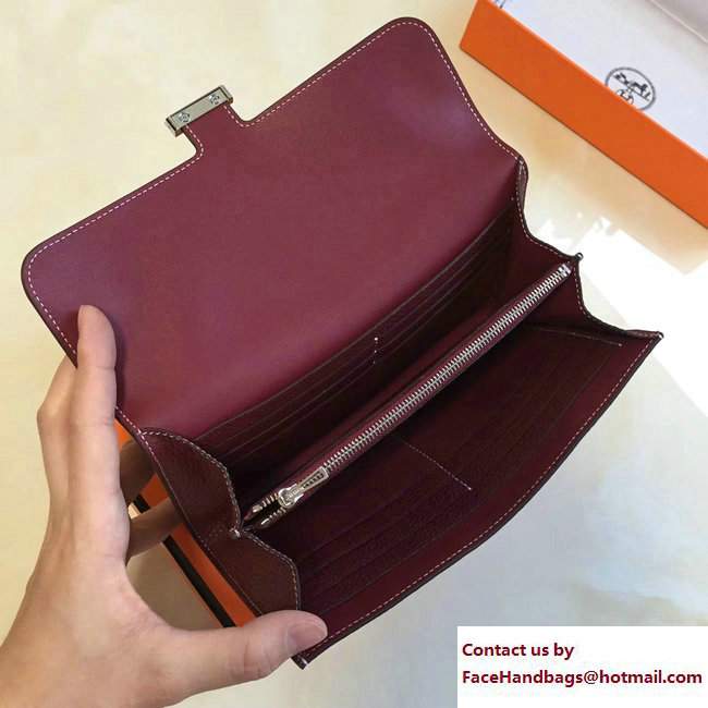 Hermes Togo Leather Constance Long Wallet Purplish Red