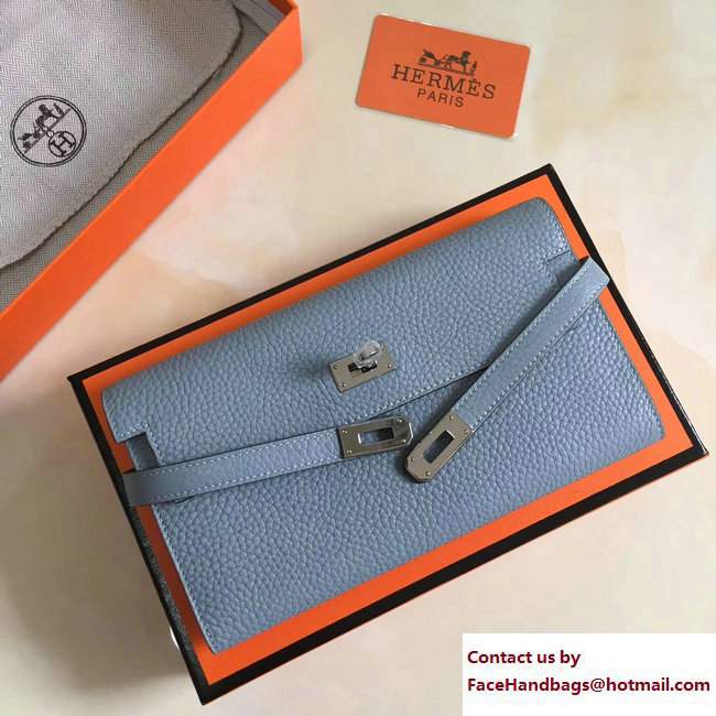 Hermes Togo Leather Kelly Long Wallet Baby Blue