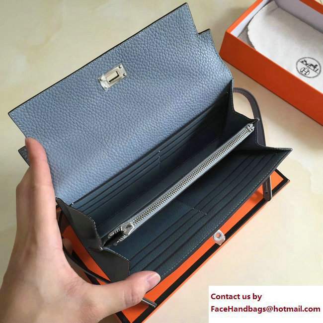 Hermes Togo Leather Kelly Long Wallet Baby Blue