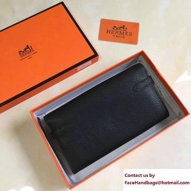 Hermes Togo Leather Kelly Long Wallet Black