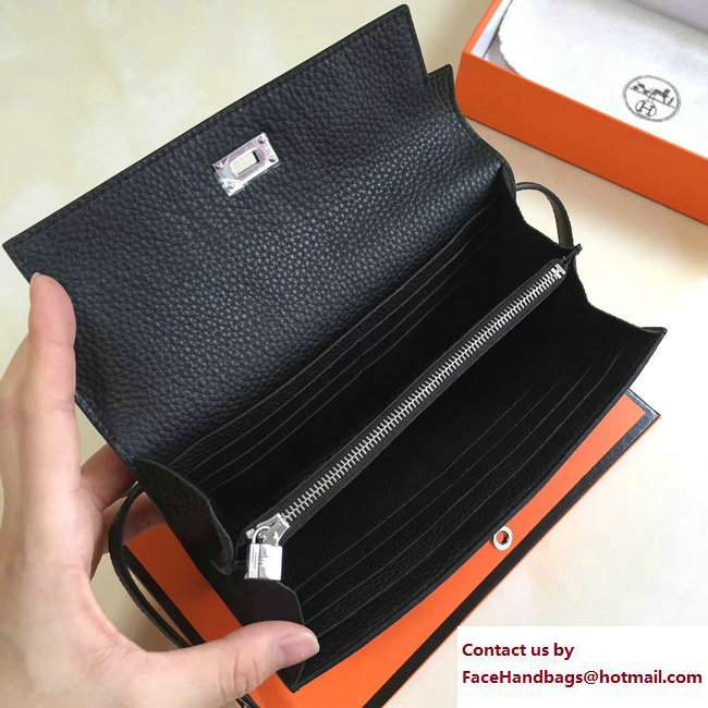 Hermes Togo Leather Kelly Long Wallet Black