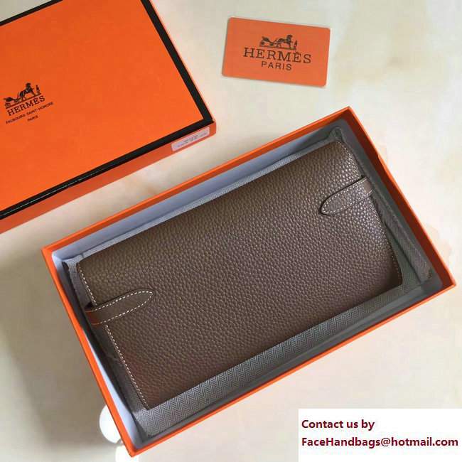 Hermes Togo Leather Kelly Long Wallet Dark Etoupe