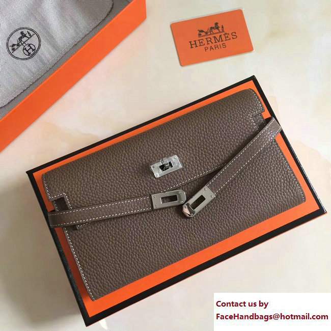 Hermes Togo Leather Kelly Long Wallet Dark Etoupe