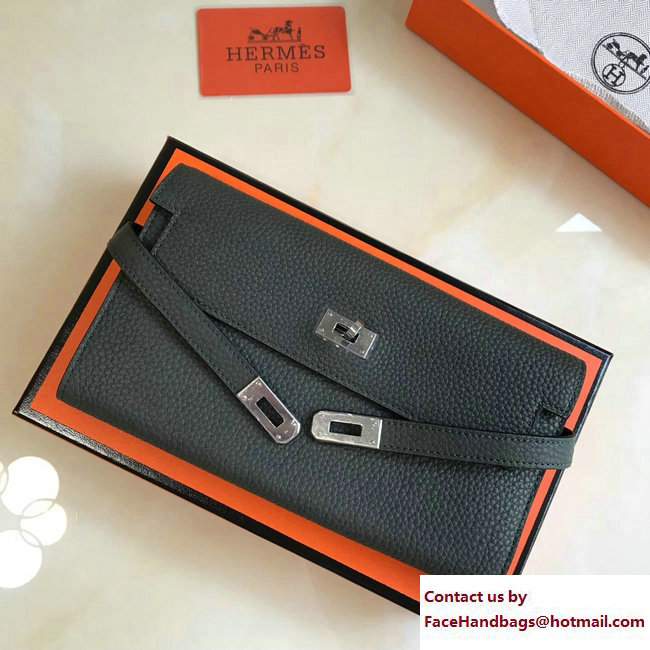 Hermes Togo Leather Kelly Long Wallet Dark Gray