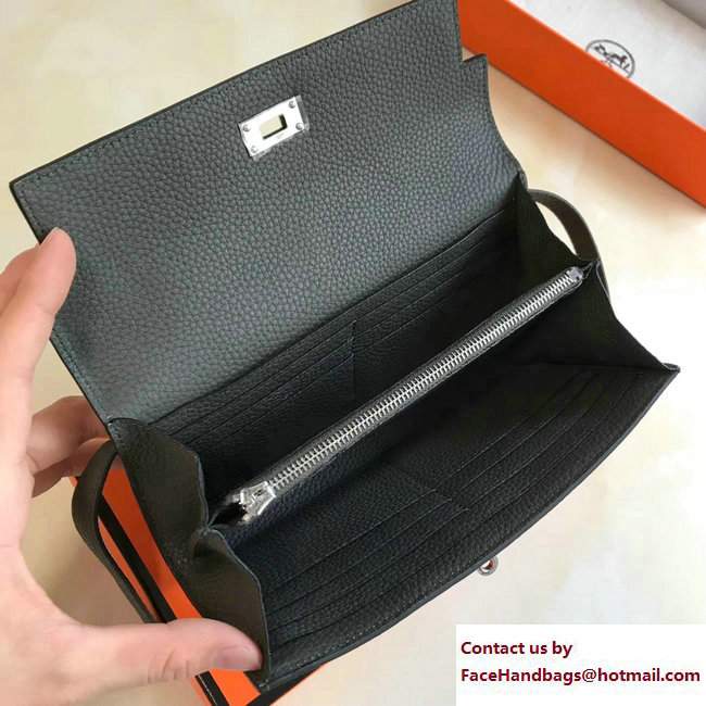 Hermes Togo Leather Kelly Long Wallet Dark Gray