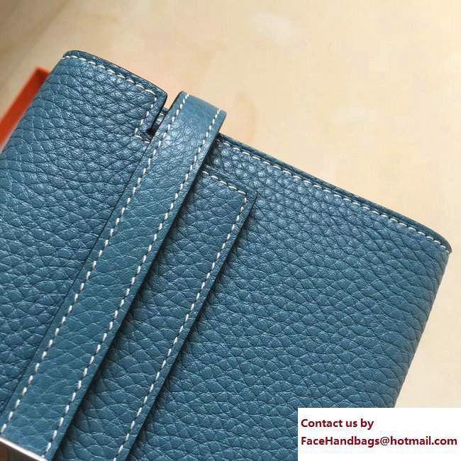 Hermes Togo Leather Kelly Long Wallet Galicia Blue