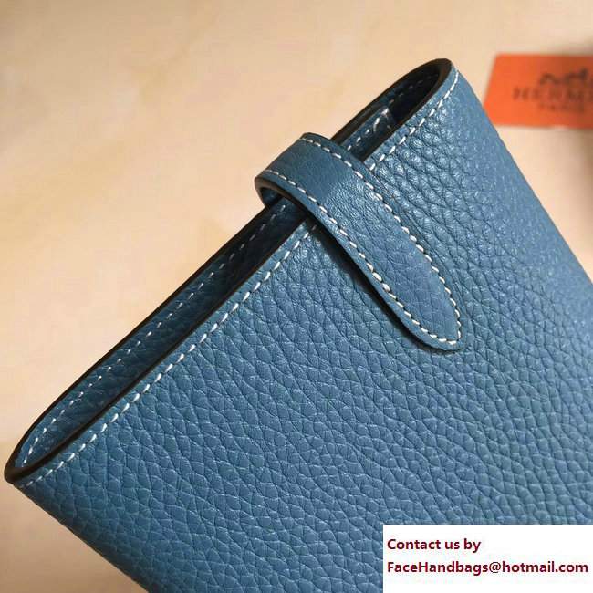 Hermes Togo Leather Kelly Long Wallet Galicia Blue