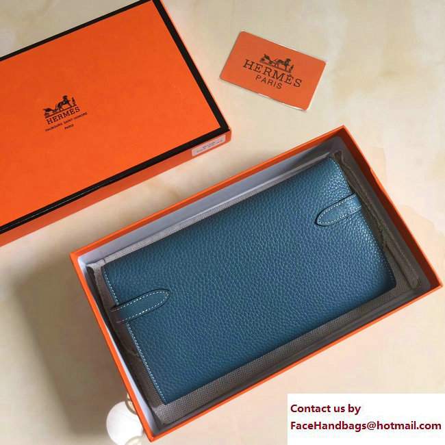 Hermes Togo Leather Kelly Long Wallet Galicia Blue