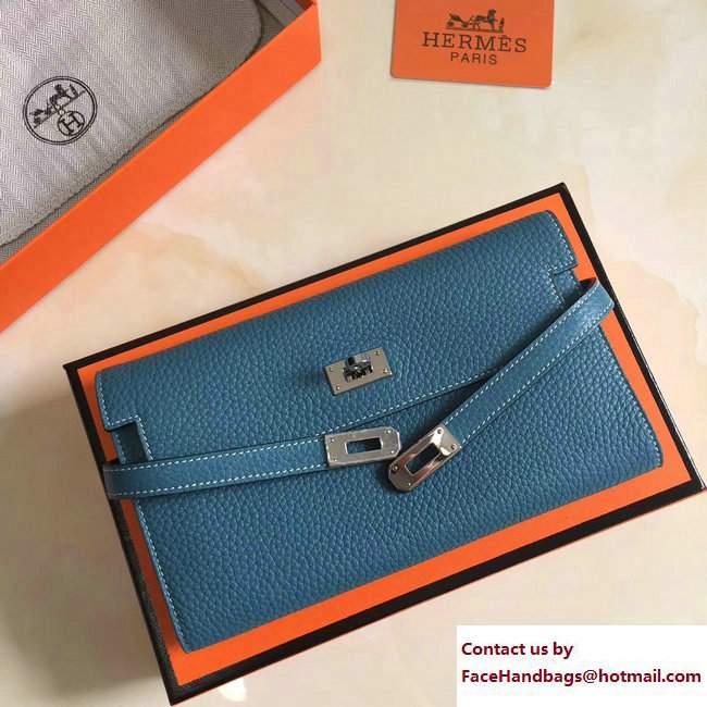 Hermes Togo Leather Kelly Long Wallet Galicia Blue