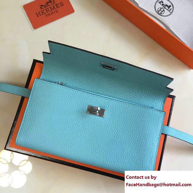 Hermes Togo Leather Kelly Long Wallet Macaron Blue