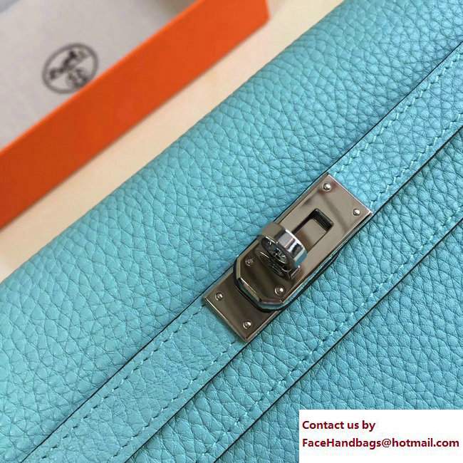 Hermes Togo Leather Kelly Long Wallet Macaron Blue