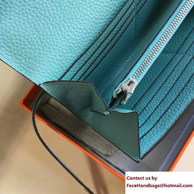 Hermes Togo Leather Kelly Long Wallet Macaron Blue