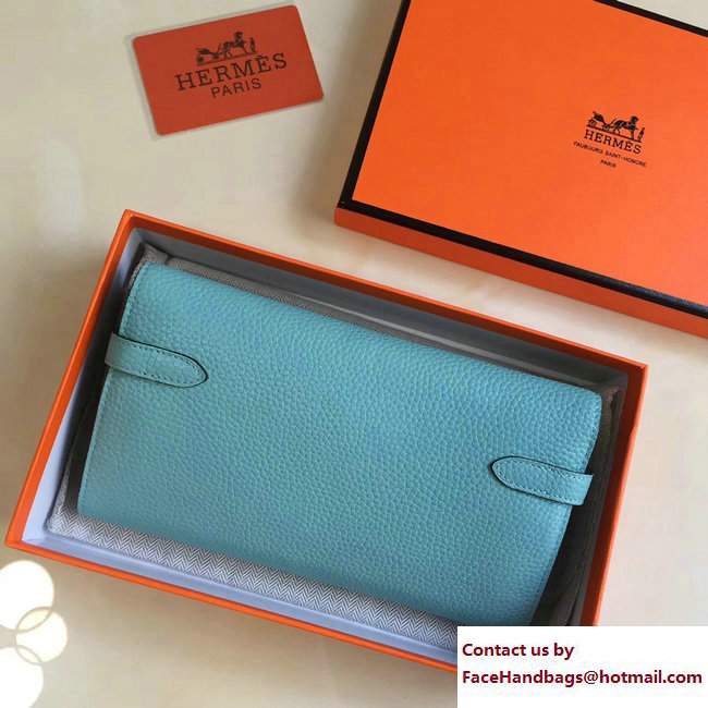 Hermes Togo Leather Kelly Long Wallet Macaron Blue