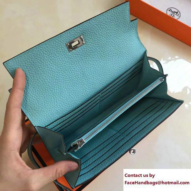 Hermes Togo Leather Kelly Long Wallet Macaron Blue