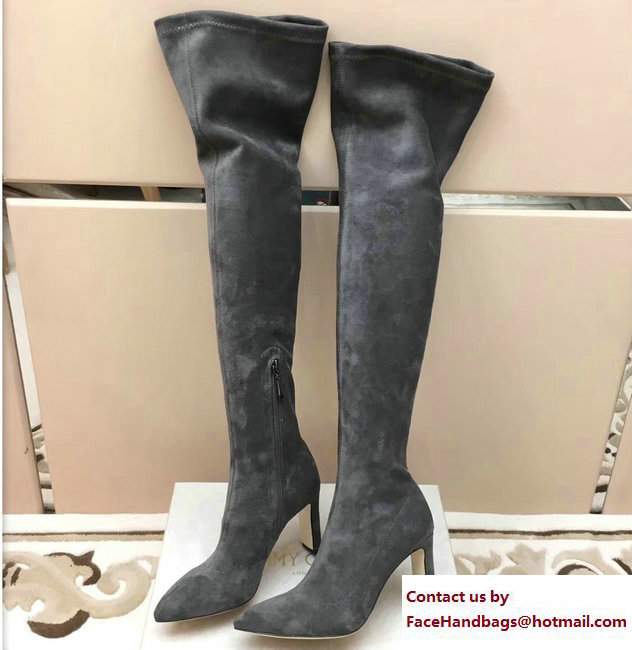 Jimmy Choo Lorraine 85 Velvet Pointy Toe Over The Knee Boots Gray 2017