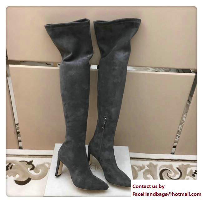 Jimmy Choo Lorraine 85 Velvet Pointy Toe Over The Knee Boots Gray 2017